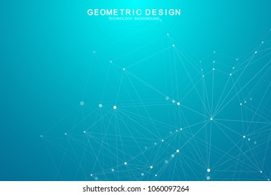 Data technology abstract futuristic vector illustration. Big data visualization. Low poly shape with connecting dots and lines