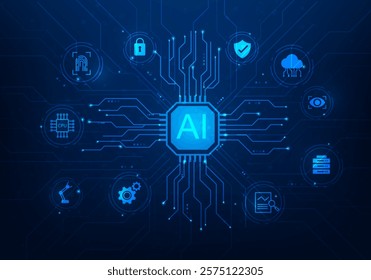 data technology artificial intelligence process with icon background. vector illustration ai circuit line fantastic technology.