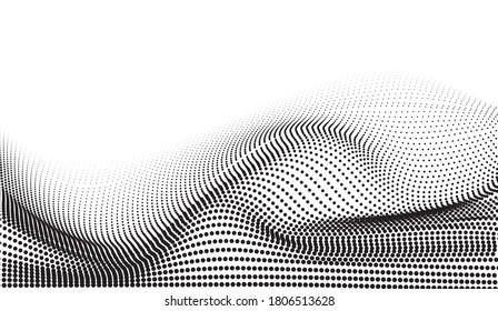 Data technology background. Abstract background. Connecting dots and lines on dark background. Abstract digital wave particles. Abstract halftone illustration background. 