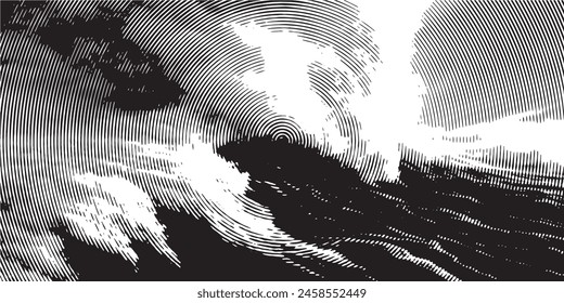 Data technology background. Abstract background. Connecting dots and lines on dark background. Abstract digital wave particles. Abstract halftone illustration background	