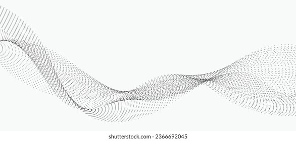 Data technology background. Dotted halftone waves. Connecting dots and lines on a white background. Abstract digital wave particles. Abstract halftone illustration background. Wave dotted vector.