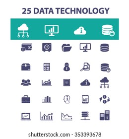 tecnologia de dados, banco de dados, hospedagem, ícones de análise, sinais vetor conceito definido para infográficos, móvel, site, aplicativo

