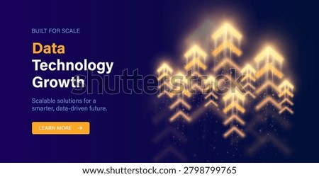 Data Technology Growth Web Banner With Golden Up Arrows And Modern Business Text