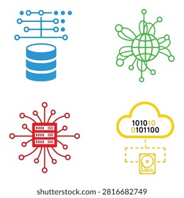 Data technology icon set showing network and cloud computing