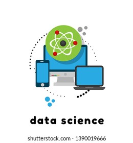 data technology and science concept - atom icon and laptop,pc.