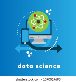 data technology and science concept - atom icon and laptop,pc.