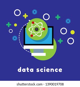 data technology and science concept - atom icon and laptop,pc.
