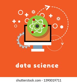data technology and science concept - atom icon and laptop,pc.