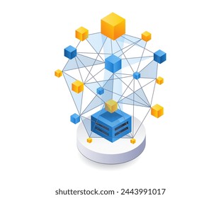 Data technology server box network flat isometric illustration concept