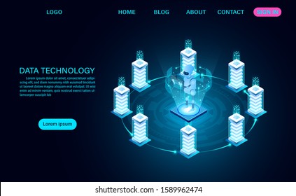 Data technology service and big data processing Protecting data security concept. digital information. isometric. cartoon vector