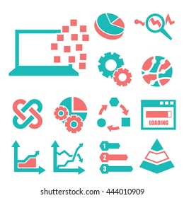 data technology , data transfer , data analysis icon set