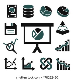 data technology , data transfer , data analysis icon set
