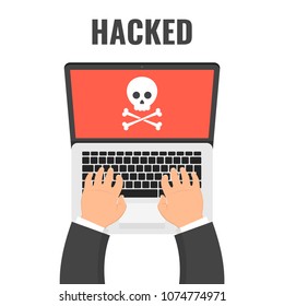 Data theft. Hacker breaks into computer. Cyber attacker trying to hack computer. Vector illustration.