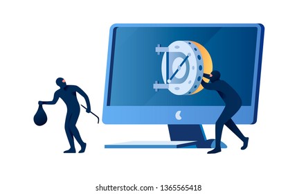 Robo de datos. Los hackers entran en la computadora. Ciberatacante intentando hackear el equipo. Ilustración abstracta del concepto de vector. Aislado sobre fondo blanco. 