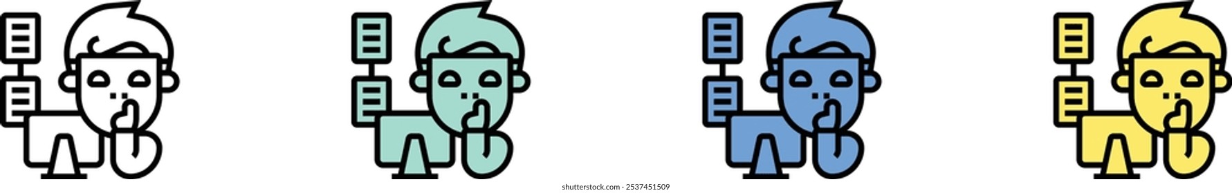 Icono de robo de datos. Esquema, diseño de estilo verde, azul y amarillo aislado sobre fondo blanco