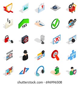 Data theft icons set. Isometric set of 25 data theft vector icons for web isolated on white background
