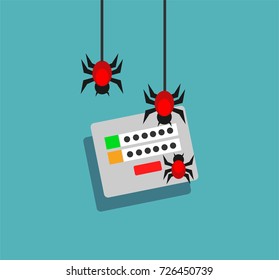 Data theft. Malware. Virus or bu stealing information. Cyber attacker trying to hack computer. 