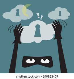 Data theft protection. Secure Cloud Computing. Cartoon vector.