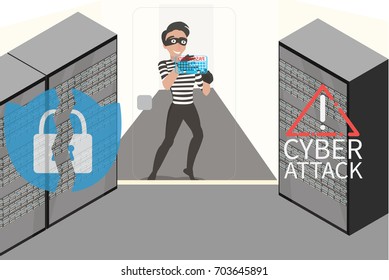 Data Theft vector concept. hacker hacking data. Cybercrime illustration. - stock vector