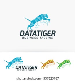 Data tiger logo design. Digital internet, Cloud computing and technology logo concept. Vector logo template