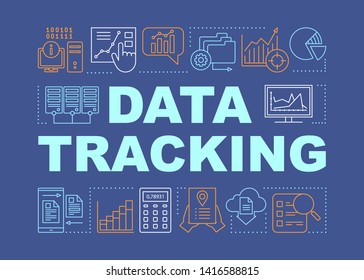 Data tracking space word concepts banner. Accounting system, diagram, data organization. Presentation, website. Isolated lettering typography idea with linear icons. Vector outline illustration