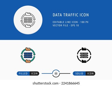 Data Traffic Icon Isolated on White Background. Database Hosting Cloud Thin Line Symbol Stock Vector Illustration For Mobile App And Web Design.