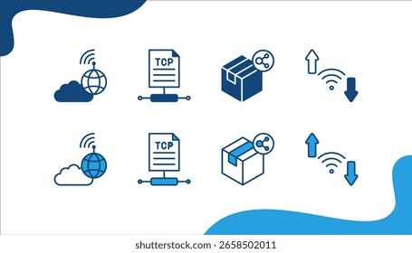 Ilustração do vetor do ícone da Web da faixa de transferência de dados para tráfego de ISP, TCP, Pacote e Rede.