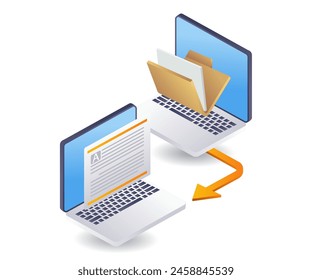 Data transfer between computers technology infographics flat isometric 3d illustration