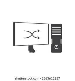 Data transfer between desktop computer monitor and tower icon