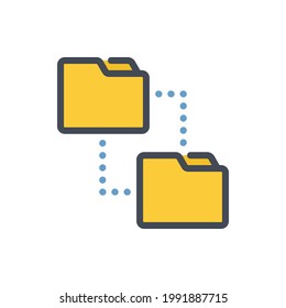 Icono de línea de color de transferencia de datos. Importar archivos desde carpeta a carpeta vector contorno signo colorido.