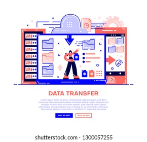 Data transfer. Computer, cloud, data center. Website banner