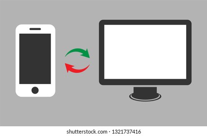 Data transfer from computer to phone. Vector illustration EPS 10.