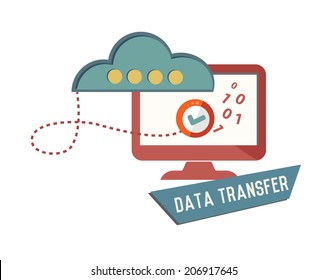 Data transfer concept design,retro design on white background,clean vector
