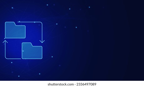 Data transfer concept or exchange information. Folder with arrows for transfer system technology on dark blue background. Vector illustration.