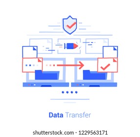   Data transfer. Doodle flat design icon vector illustration concept. 