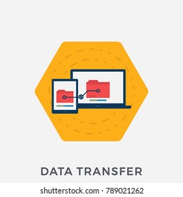 Data Transfer Flat Banner for Websites. Vector Illustration of Laptop and Tablet Making Data Exchange