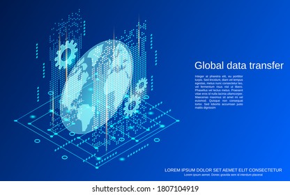 Data transfer, global communications flat 3d isometric vector concept illustration