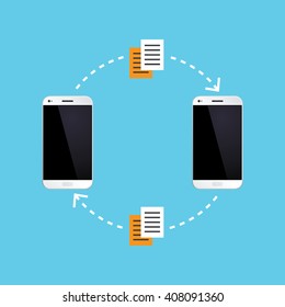 Data transfer from hand phone to hand phone. Vector illustration EPS 10