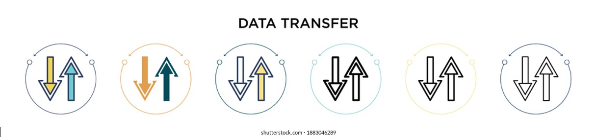 Data transfer icon in filled, thin line, outline and stroke style. Vector illustration of two colored and black data transfer vector icons designs can be used for mobile, ui, web
