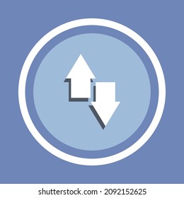 Data Transfer icon. Flat icon. Transfer arrow icon vector illustration in circle isolated on blue background