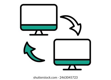 data transfer icon. monitor with arrow. icon related to information technology. flat line icon style. technology element vector illustration