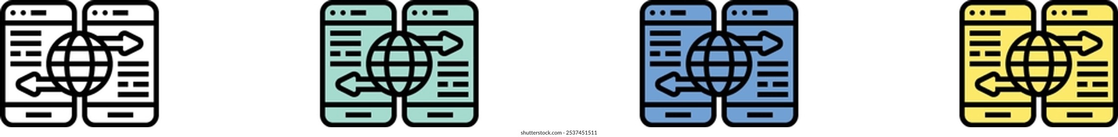 data transfer icon. Outline, Green, Blue and Yellow Style Design Isolated On White Background