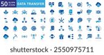 Data transfer icon set of gateway, vpn, network, management, wifi, satellite, database, firewall, encryption, router, transaction, receiver, lan, transmitter, http, bandwidth, parallel, fiber optic