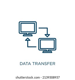 data transfer icon. Thin linear data transfer outline icon isolated on white background. Line vector data transfer sign, symbol for web and mobile