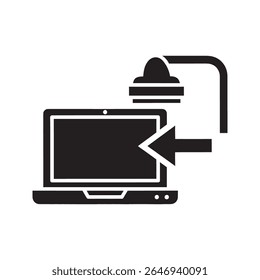 Data Transfer Icon Vector With Laptop And Network Cable Connection Symbol For File Sharing And Online Communication Remote Access And Syncing Graphic