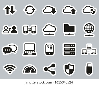 Data Transfer Icons Black & White Sticker Set Big