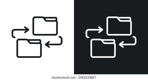 Data transfer icons in black and white liner strokes for web design.