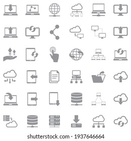 Data Transfer Icons. Gray Flat Design. Vector Illustration.