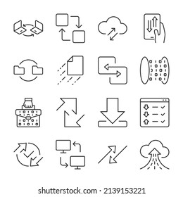 Data transfer icons set. File exchange, icon collection. Line with editable stroke