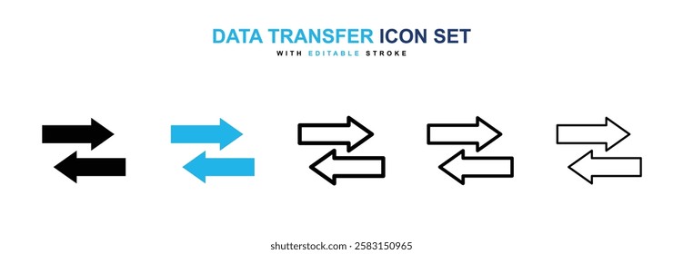 Data transfer icons vector collection in black and blue colors on white background